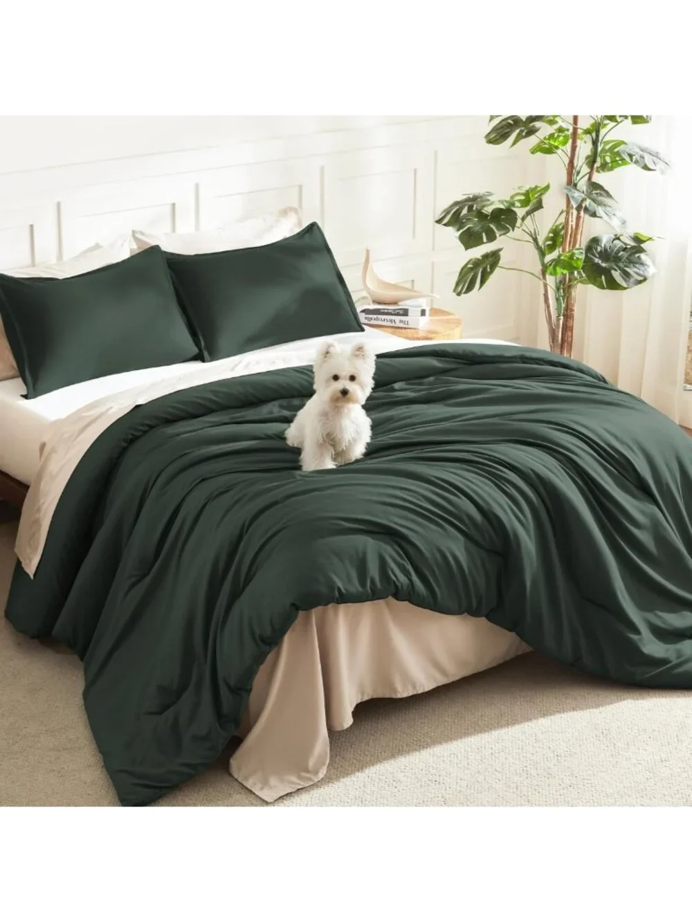 Forest Green Oversized Queen Comforter Set - 3 Piece Solid Bedding for Cozy
